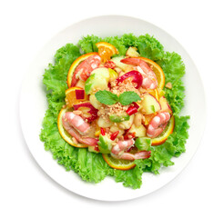 Spicy Fruit Salad with Shrimp Apple Mango Orange carved