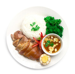 Stewed pork leg rice with egg in Brown sweet sauce
