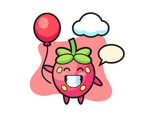 Strawberry cartoon playing balloon