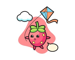 Strawberry cartoon playing kite
