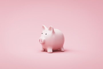 Piggy bank or money box on pink background with savings money concept. Pink money box and savings...