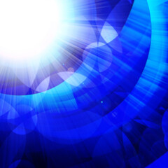 blue circles with bright rays of light © Sergii