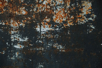 Rusty metal surface with blue paint residue as background image. Copy, empty space for text