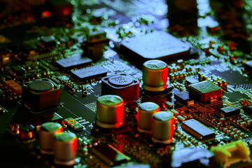 Electronic circuit board close up.