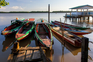 Traditional boats on the Suriname river