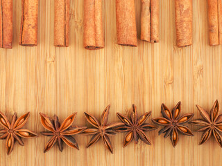 Anise star and several cinnamon sticks