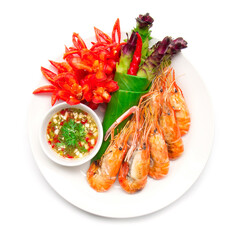 Grilled shrimp or small river prawns with Thai spicy