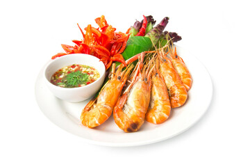 Grilled shrimp or small river prawns with Thai spicy