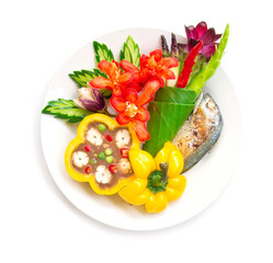 Thai spicy shrimp paste chili dipping sauce with grill mackerel fish