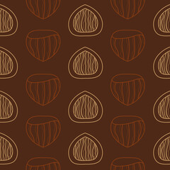 Seamless pattern with hazelnut nuts. Vector hand drawn seamless pattern for packaging, textile, interior, background and other designs