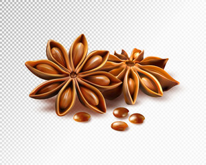 Anise stars isolated on transparent background.