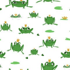 Green frog prince seamless pattern © Larysa