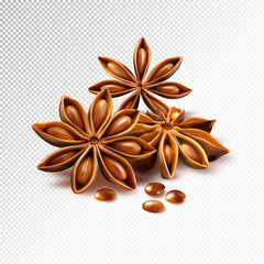 Anise stars isolated on transparent background.