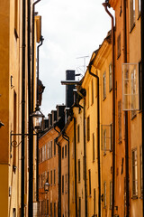 Low angle view of old buildings in Gamla Stan in Stockholm