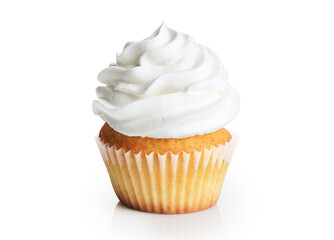 Birthday cream cupcake isolated on a white background.