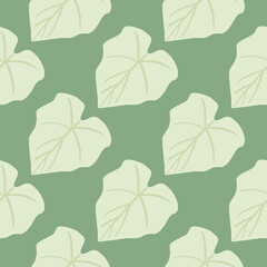 Simple green leaves seamless pattern on light background. Foliage wallpaper in flat style