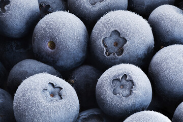 Frozen blueberries background.