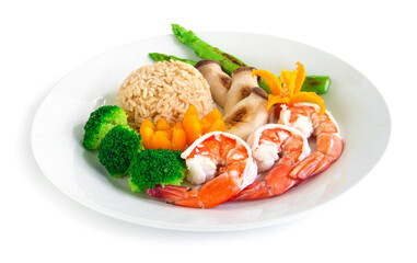 Healthy food Brown rice with shrimp
