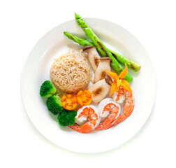 Healthy food Brown rice with shrimp