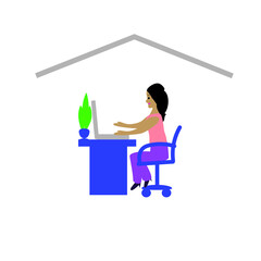 Home office.Concept of prevention of coronavirus. Stay at home during the coronavirus epidemic. Work at home during isolation. Flat design style.