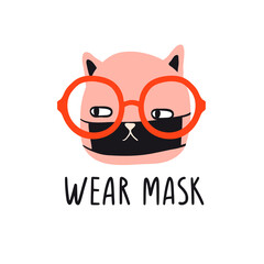 Use mask slogan. Cute cartoon cat