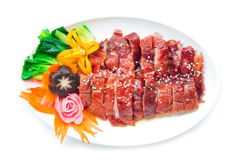 Roasted duck chopped on plate fusion food Chinese