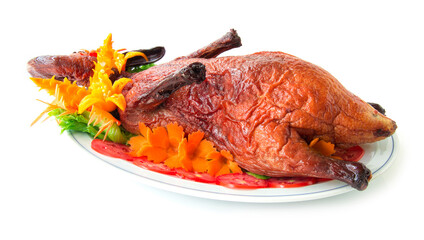 Roasted duck fusion food Chinese style decorate with carved