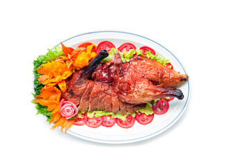 Roasted duck haft on plate  fusion food Chinese style