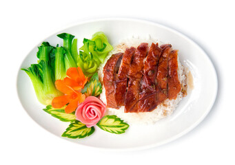 Roasted duck on rice with sweet sauce fusion food