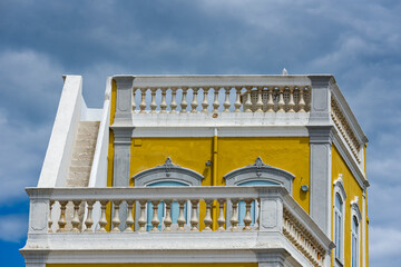 multiple cubic terrace whitewash on the traditional houses in Olhao, Algarve, Portugal