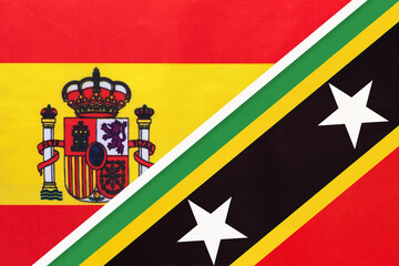 Spain and Saint Kitts and Nevis, symbol national flags. Partnership between European and American countries.