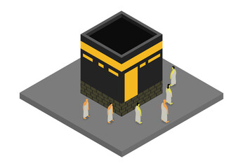 isometric vector the sacred mosque mecca illustration. Quarantine social distance concept