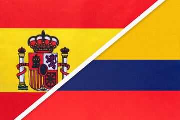Spain and Colombia, symbol of two national flags from textile. Partnership between European and American countries.