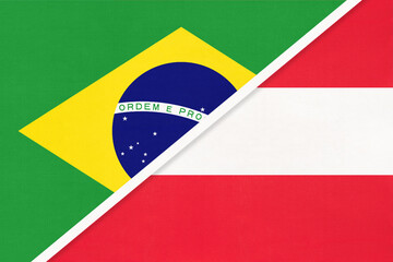 Brazil and Austria, symbol of national flags from textile. Championship between two countries.