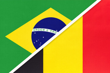 Brazil and Belgium, symbol of national flags from textile. Championship between two countries.
