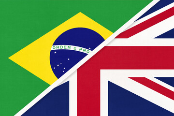 Brazil and United Kingdom or UK, symbol of national flags from textile. Championship between two countries.