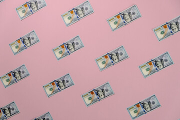 dollars background. Seamless pattern. dollar on the pink background. top view currency