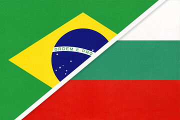 Brazil and Bulgaria, symbol of national flags from textile. Championship between two countries.