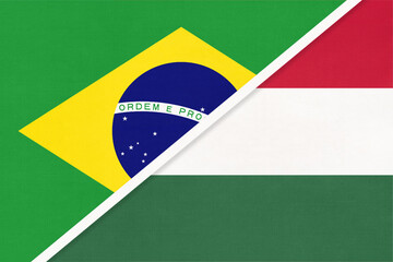 Brazil and Hungary, symbol of national flags from textile. Championship between two countries.