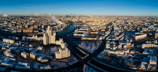 An aerial view of the Kotelnicheskaya Embankment Building. Moscow, Russia, March 02, 2019