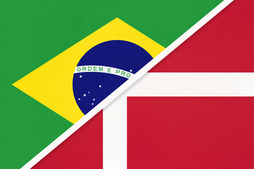 Brazil and Denmark, symbol of national flags from textile. Championship between two countries.