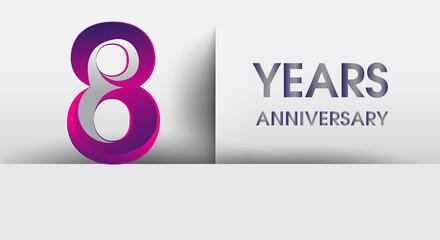 8th years Anniversary celebration logo, flat design isolated on white background, vector elements for banner, invitation card and birthday party.