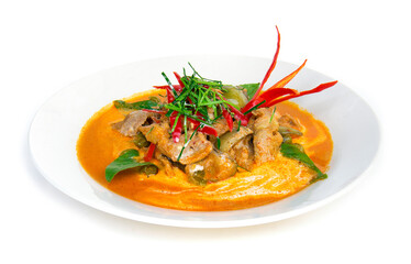 Dried red curry pork with coconut milk (Panang) Thaifood