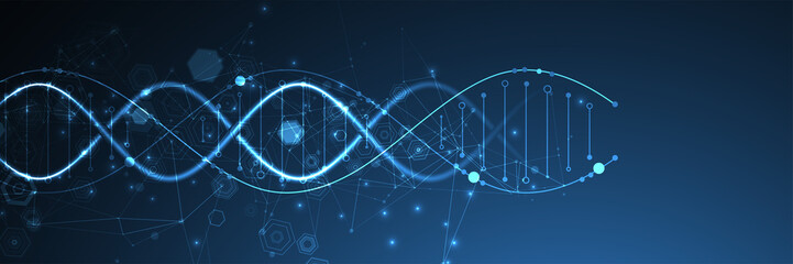 Glowing neon DNA chain. Biotechnology, biochemistry, science, medicine concept.