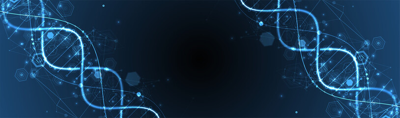 Glowing neon DNA chain. Biotechnology, biochemistry, science, medicine concept.