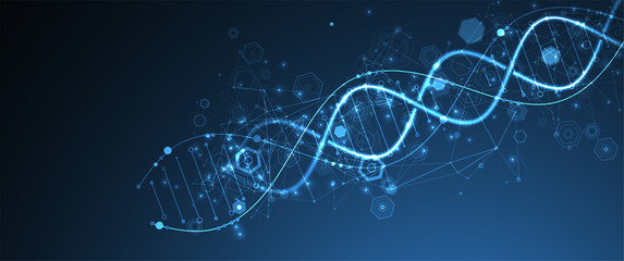 Glowing neon DNA chain. Biotechnology, biochemistry, science, medicine concept. © Alex