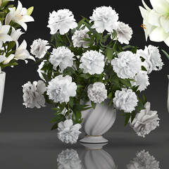  Bouquet of white  flowers  in a vase on black background