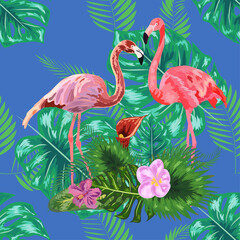 seamless pattern of trendy bird pink flamingos. art design wallpaper