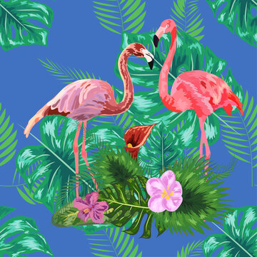 seamless pattern of trendy bird pink flamingos. art design wallpaper © MichiruKayo