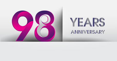 98th years Anniversary celebration logo, flat design isolated on white background, vector elements for banner, invitation card and birthday party.